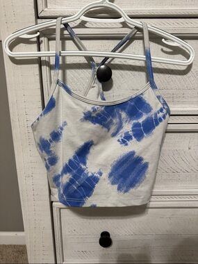 Celine White and Blue Tie-Dye Strappy Crop Camisole